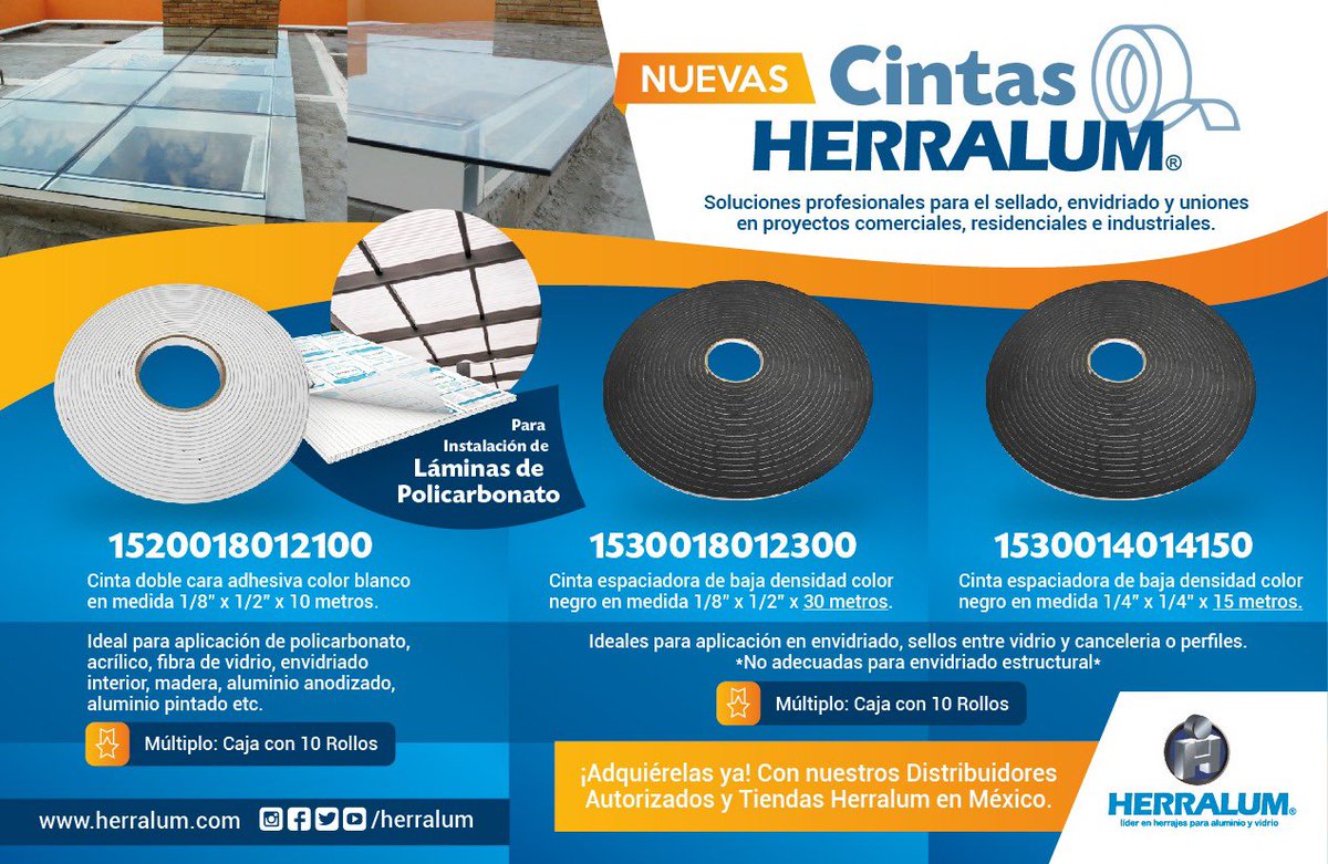 herralum's tweet photo. Nuevas Cintas HERRALUM para aplicaciones de Policarbonato y Envidriado o Sellado https://t.co/UOkUqipjbP