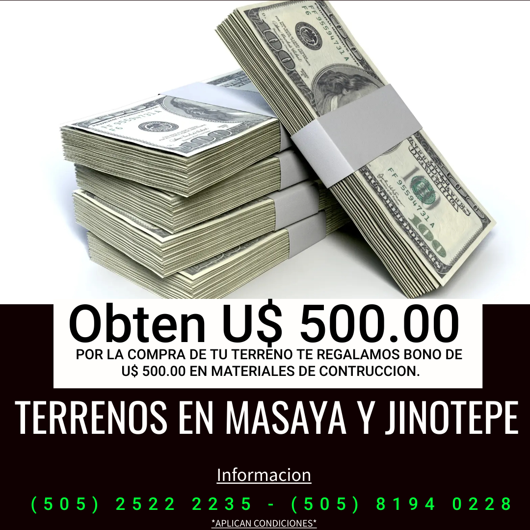 𝐎𝐛𝐭𝐞𝐧 𝐁𝐨𝐧𝐨 𝐞𝐧 𝐦𝐚𝐭𝐞𝐫𝐢𝐚𝐥𝐞𝐬 𝐝𝐞 𝐜𝐨𝐧𝐬𝐭𝐫𝐮𝐜𝐜𝐢𝐨𝐧 𝐚𝐥 𝐜𝐨𝐦𝐩𝐫𝐚𝐫 𝐭𝐮 𝐭𝐞𝐫𝐫𝐞𝐧𝐨 𝐞𝐧 𝐌𝐚𝐬𝐚𝐲𝐚 𝐨 𝐉𝐢𝐧𝐨𝐭𝐞𝐩𝐞

📍 Ctra. Las Pilas Orientales, Masaya

📍 Cuadro el Aguacate 700 mts al sur, jinotepe, carazo

Chat: bit.ly/3czUSfO