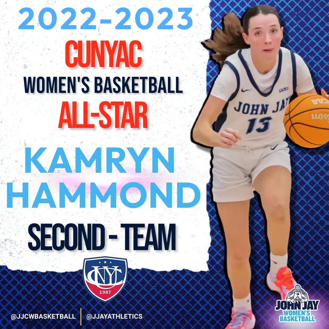 JJayAthletics's tweet photo. Congratulations to our 4️⃣ @JJCWBasketball players who were named @CUNYAC All-Stars!

🏀 - Katie Healy | First Team 
🏀 - Bobbi Green | Second Team
🏀 - Kamryn Hammond | Second Team
🏀 - Tiffany Bogle | Sportsmanship Team

#GoBloodhounds x #CUNYAC #ncaadiii x #d3hoops https://t.co/4myzrlN4wb