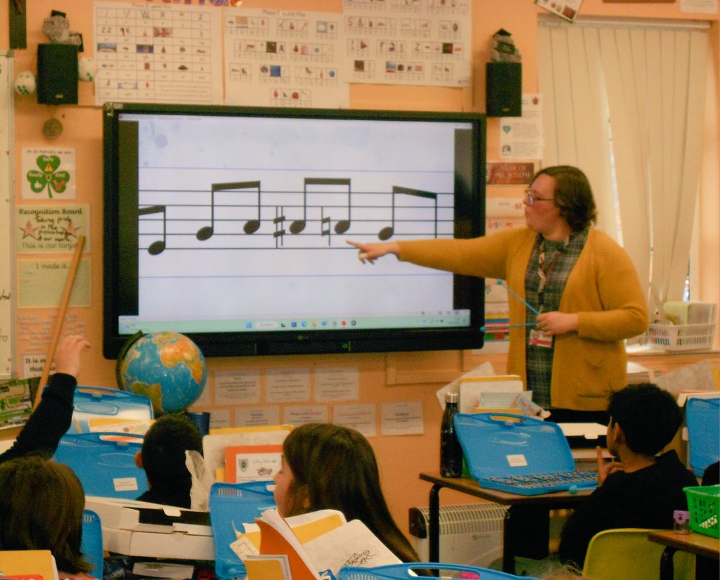 StPatricksLeic's tweet photo. Year 5 have been very excited to start their 'Glockenspiel Blues' unit in their music lessons with Miss @RosieVinter from #Diosing. Today they were reading music to play Johnny B. Goode on the glockenspiels. 
Well done, you sounded great. 
#music #primarycurriculum @sta_cmat https://t.co/K3O6zrAZUQ