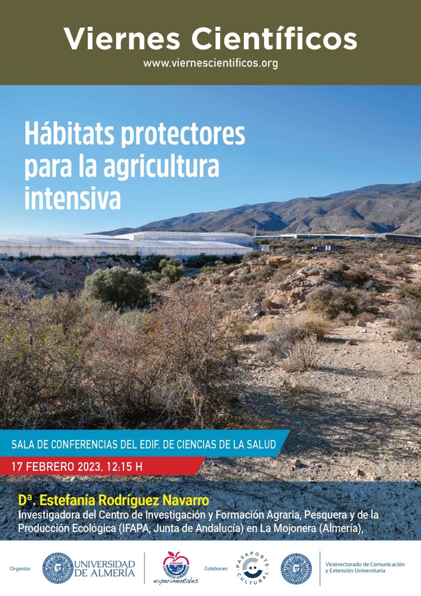 Este viernes podremos disfrutar de esta interesante conferencia de la investigadora Estefanía Rodríguez Navarro, a las 12:15,  en la Sala de Conferencias del Edificio de la Salud.
<a href="/ualmeria/">Universidad de Almería</a> <a href="/esi_ual/">Esc. Sup. Ingeniería</a>