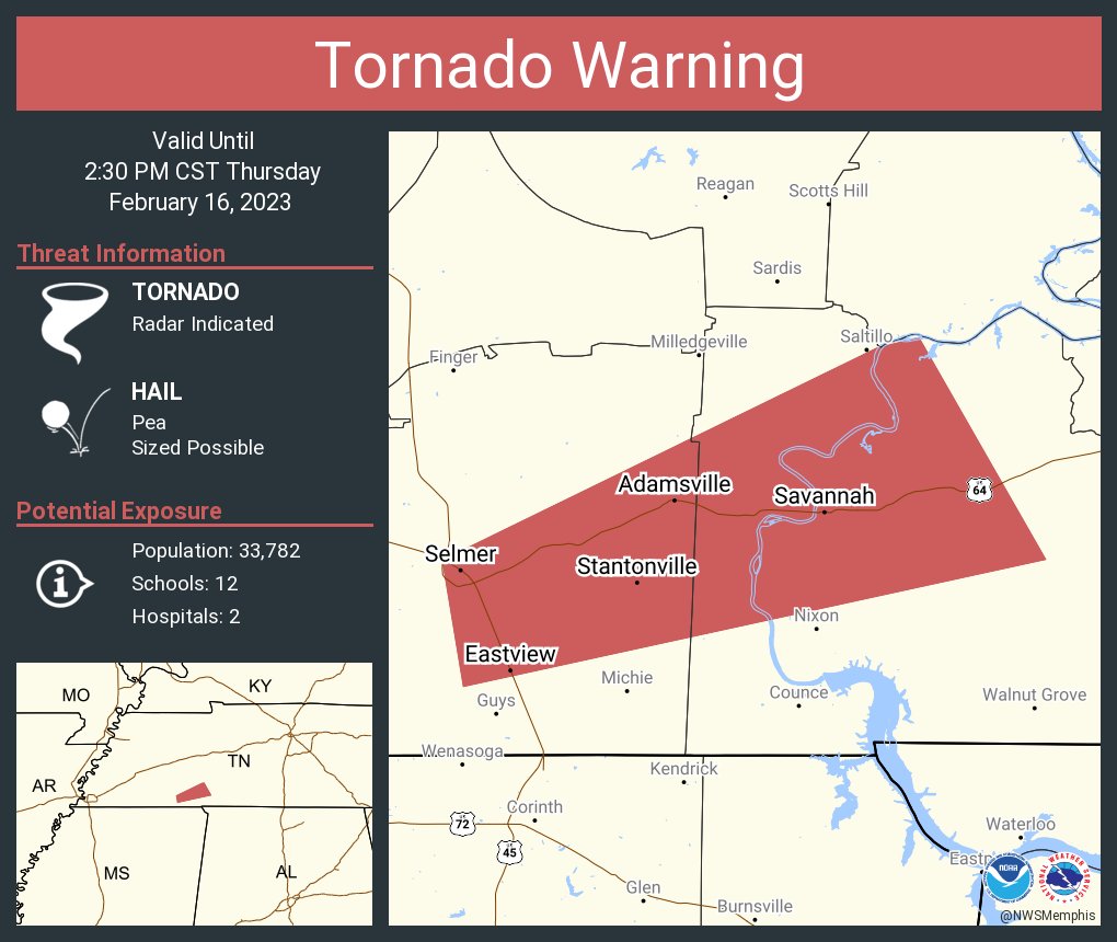 Tornado Warning continues for Savannah TN, Selmer TN and  Adamsville TN until 2:30 PM CST