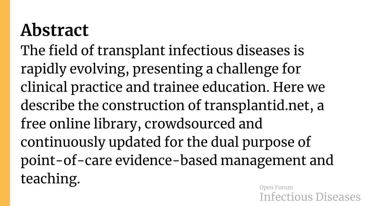 OFIDJournal's tweet photo. https://t.co/guXwYkNahn: A Pilot Crowdsourced, Living, Online Library of Resources for the Teaching and Practice of Transplant Infectious Diseases

✅ Just Accepted
🔓 Open Access
🔗 https://t.co/hDu3frjdqV

#OFIDEditorsChoice
@TransplantIDNet @YoramPuiusMD https://t.co/uOOJ1QlRj3