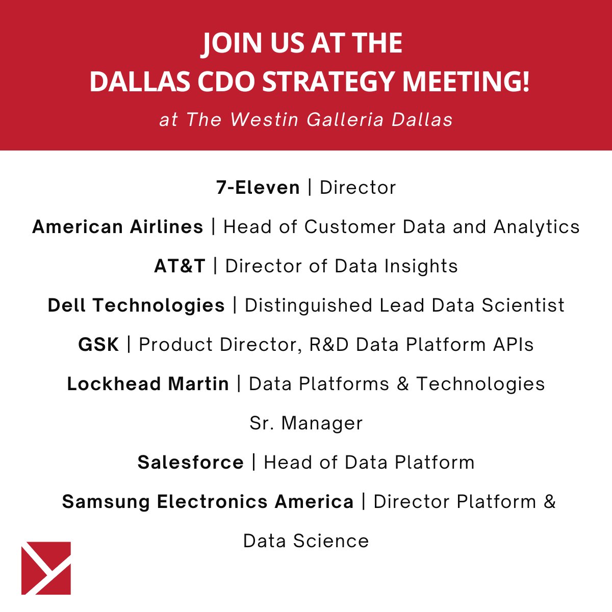 NCS_Madison's tweet photo. Register for our Dallas Chief Data Officer Strategy Meeting on February 28th for the chance to discuss important data topics with these executives. We hope to see you there!

Learn more: https://t.co/3sCc0wjmZR https://t.co/3jDAzWfLkJ