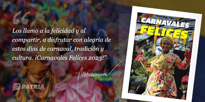 ATENCIÓN 

Inicia la entrega del Bono Carnavales Felices a través del Sistema <a href="/CarnetDLaPatria/">Carnet de la patria</a>, recibirás una notificación a través del 3532.

La entrega tendrá lugar entre los días #16Feb al #21Feb de 2023.

✅ Monto en Bs. 88,00
