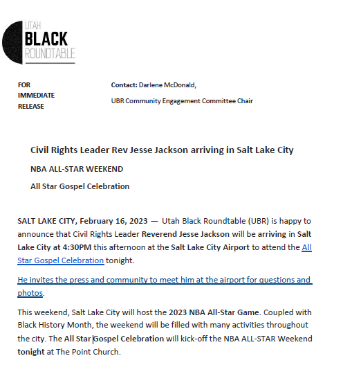 UtahRoundtable's tweet image. Join me tonight as we show hospitality to Civil Rights Leader Rev. Jesse Jackson to Salt Lake City for #NBAAllStar Weekend kickoff.
Salt Lake City Airport (baggage claim area)
4:30 PM
As we celebrate #BlackHistoryMonth, remember many have been front lines fighting for decades.