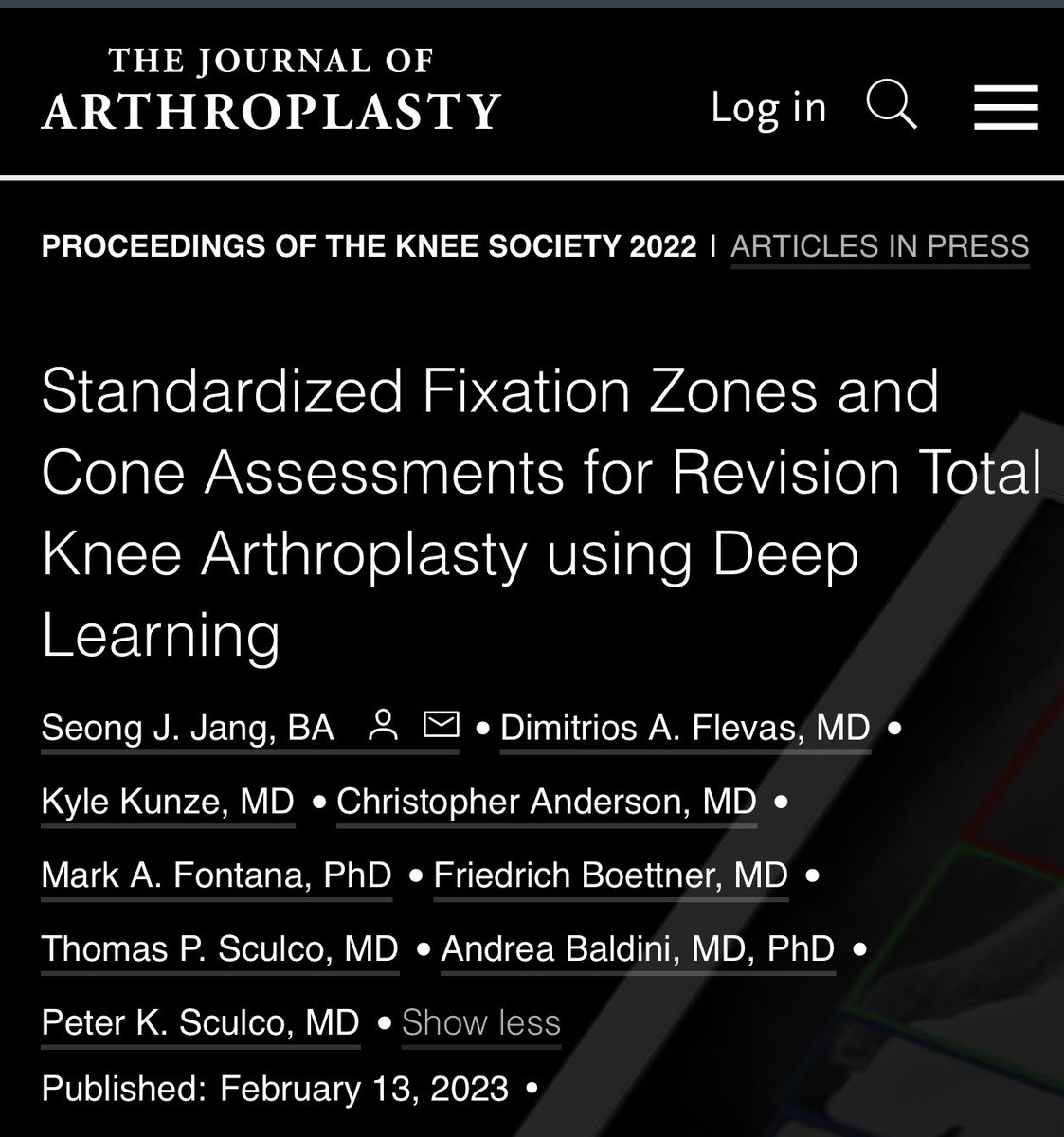 Anatomic zones of fixation used to assess revision TKA component implantation remain poorly defined. We implement #DL to help bridge this gap. 🤖 <a href="/HSpecialSurgery/">Hospital for Special Surgery (HSS)</a> <a href="/HSS_ARJR_CJRC/">HSS ARJR CJRC</a> <a href="/DrPeterSculco/">Dr. Peter Sculco</a> <a href="/SeongJang22/">Seong Jang</a> <a href="/metamaf/">Mark Alan Fontana</a> (arthroplastyjournal.org/article/S0883-…)