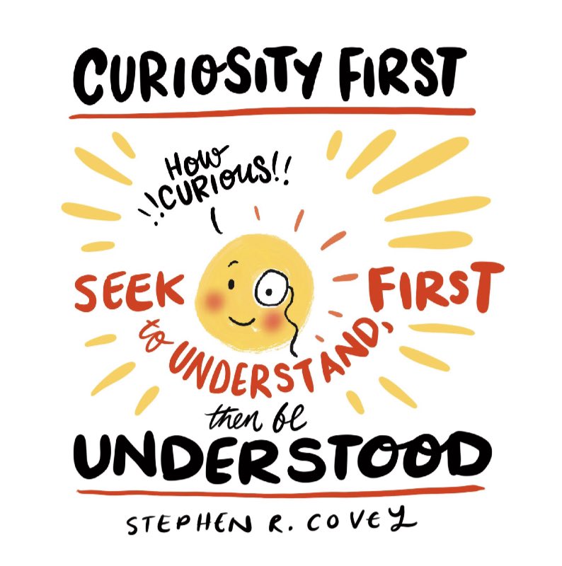 Stephen R. Covey, author of The Seven Habits of Highly Effective People, considered the concept of “curiosity first” so important he titled his fifth habit “Seek First to Understand, Then to Be Understood.”
-
#trustyteamz #teamworkisdreamwork #teams #illustration #curiosity