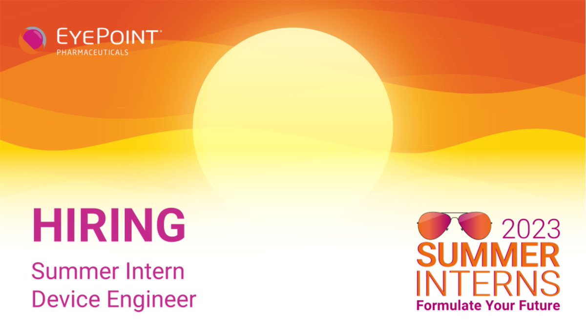 EyePointPharma's tweet photo. EyePoint is looking for aspiring #engineers! Device #Engineer interns will be responsible for assisting with next generation injector optimization. Interested? Apply here: https://t.co/8FZTu6lLCR

#Boston #Mass #Internship #DEI #Ophthalmology #CareerGrowth https://t.co/j2RKYQNt4H