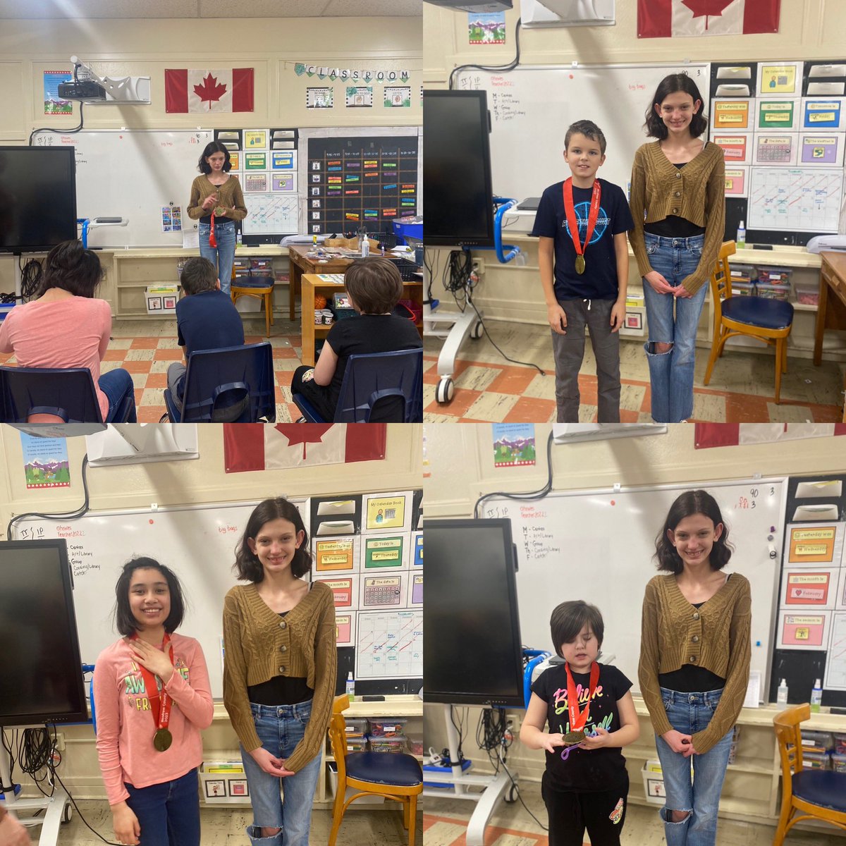 One of Grandview’s Gr. 8 students won a gold medal in Artistic Swimming at the Ontario Winter Games. Our class was so excited to hear about her experience and even got to try on her medal! Congratulations Genevieve! @jboissie @gedsb @Ms_Marshall21