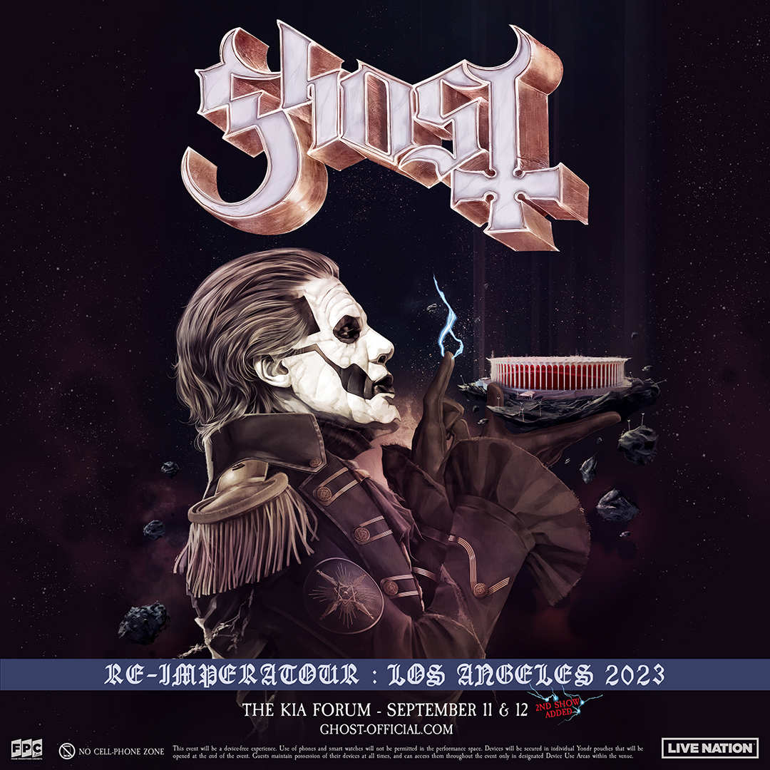 thebandGHOST's tweet photo. [MESSAGE FROM THE CLERGY]

We wish to inform you Ghost will be haunting @thekiaforum for a 2nd night on September 12th on the RE-IMPERATOUR. Watch Chapter 16 now &amp; buy tickets here: https://t.co/CCl0DuMgaj https://t.co/oN1RcgfRgs