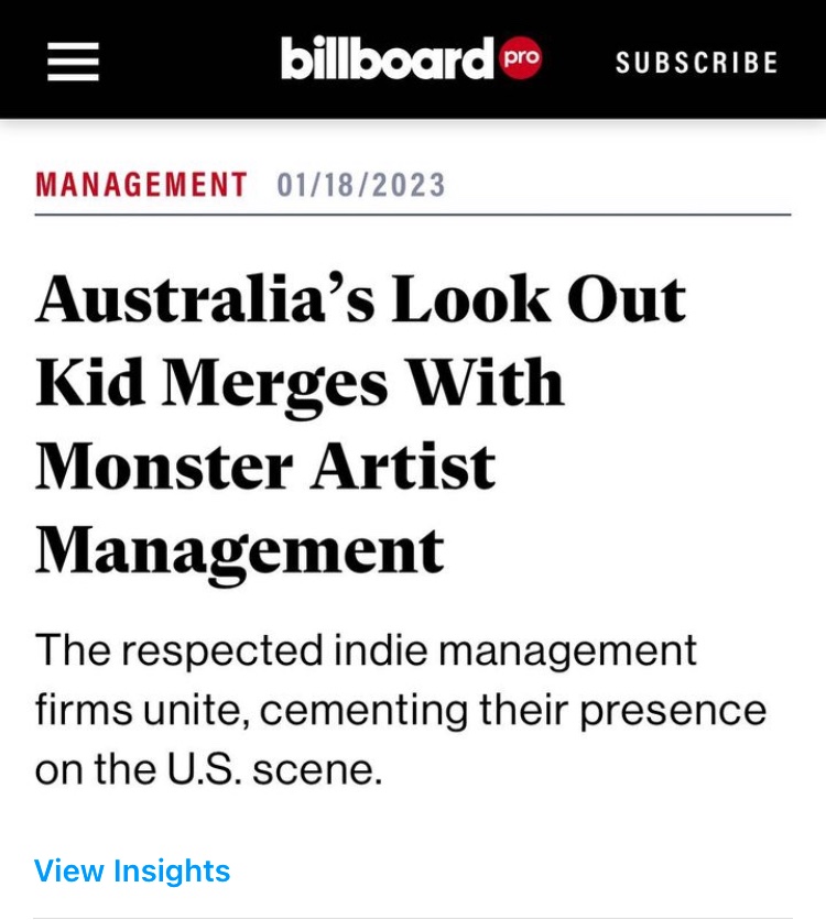 mam_land's tweet photo. Big news: Monster Artist Management has joined forces with fellow Australian management company, Look Out Kid!

We couldn't be more excited to partner with Nick &amp; Katie, who we love, admire and respect so greatly. Their roster of artists is pretty unbelievable, too! https://t.co/qel7LqH0wy