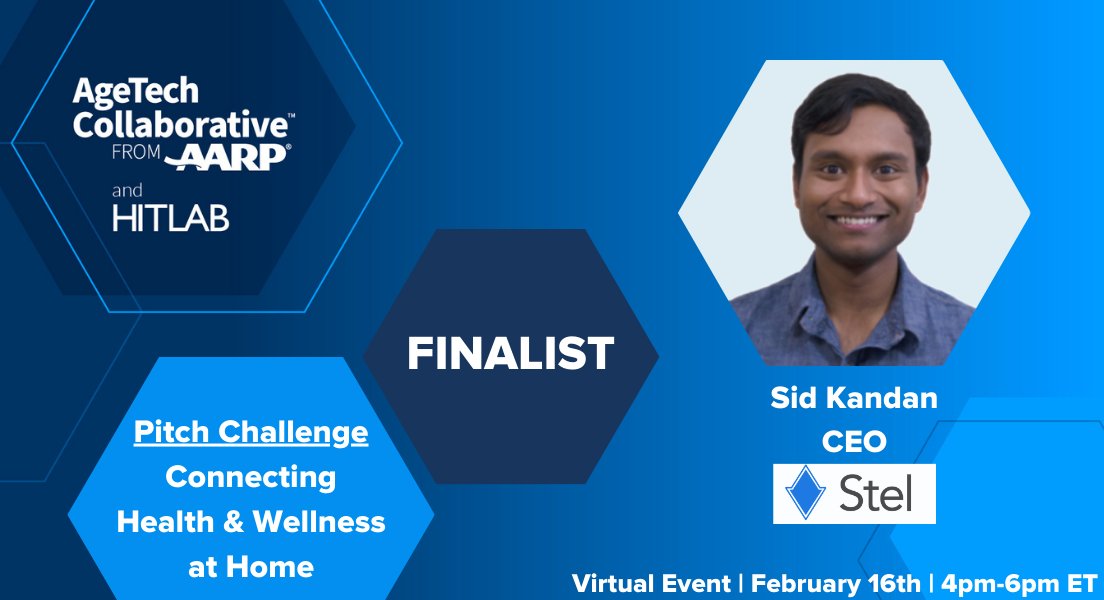 Delighted to share that we were selected as a finalist for the <a href="/HITLABnyc/">HITLAB</a>  &amp; <a href="/AgeTechCollab/">AgeTech Collaborative™ from AARP (ILabs)</a> Connecting Health &amp; Wellness at Home Challenge. 
Tune in on February 16th, 4pm EST to hear us pitch. RSVP here: lnkd.in/geumeXam