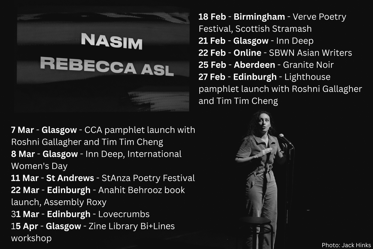 nasimrasl's tweet photo. Got lots of gigs coming up, a couple workshops and a book fest chairing! Exciting few weeks ahead celebrating my first poetry pamphlet coming out ✨ https://t.co/dMX8wLXUaQ