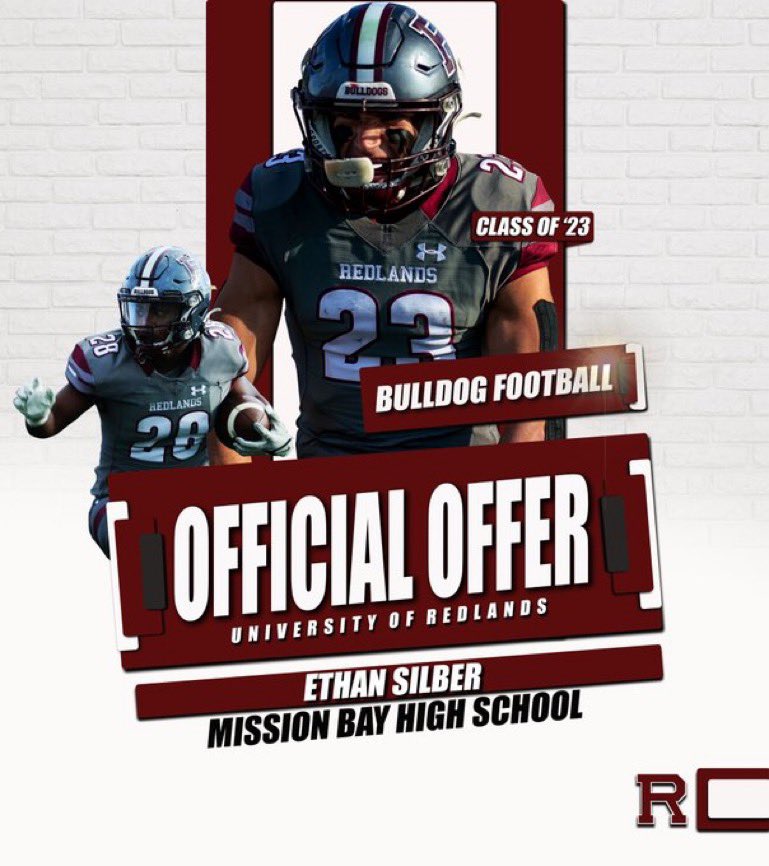 EthanSilber's tweet photo. I’m honored to say I have received an offer to continue my academic and athletic career from Redlands University. Go bulldogs!
@UR_CoachLord @UofR_Football @MissionBayFball @LBCoachTate https://t.co/zLuy1TyLxA