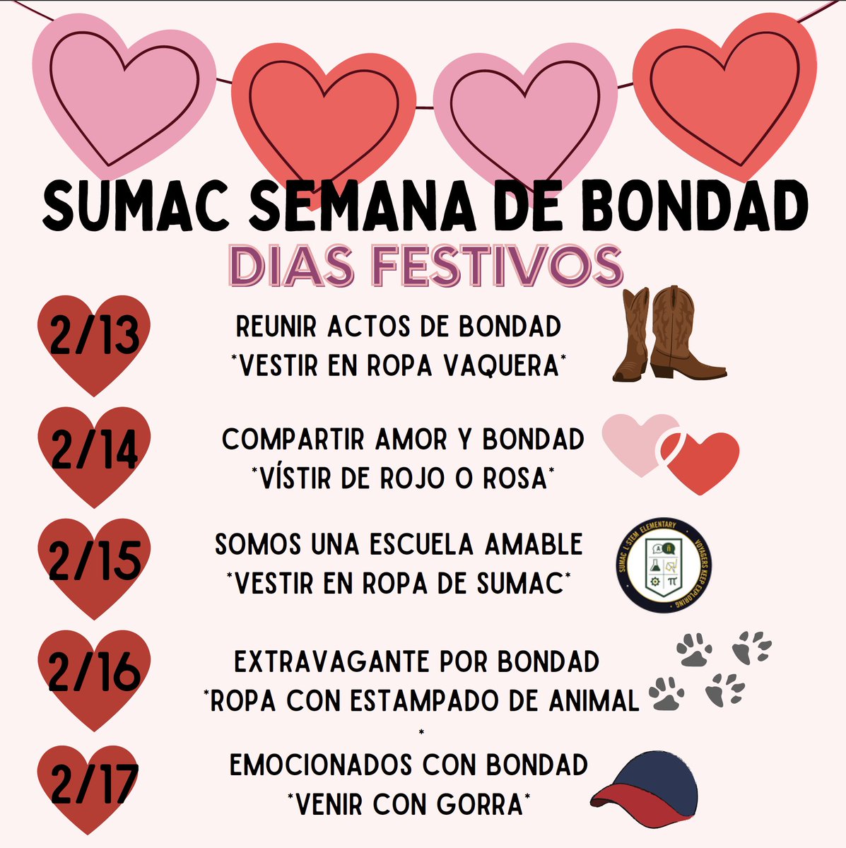 Happy day, Sumac Families! This week is another opportunity at  Sumac to celebrate Kindness! We have some wonderful spirit days and activities planned for our students. #lvusd #GoVoyagers