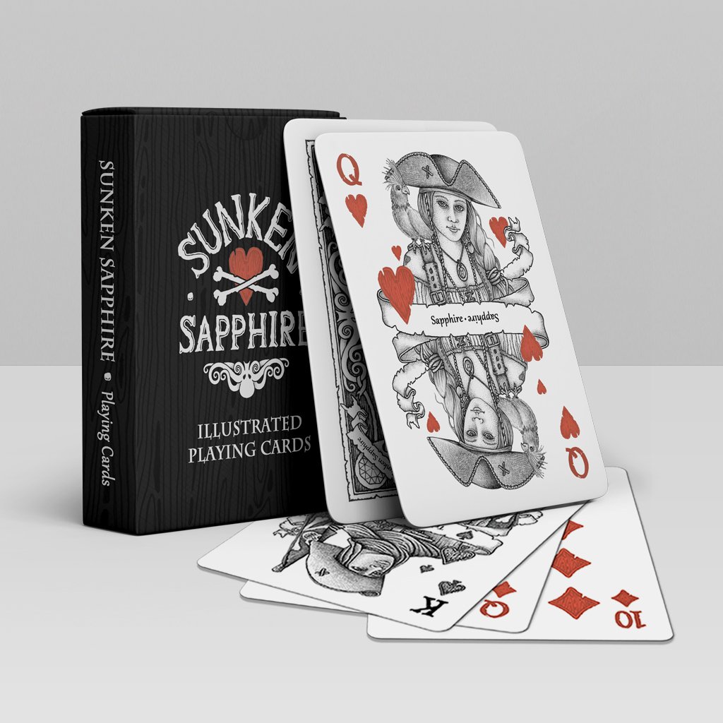 Beautifully illustrated black and white inked playing cards in upcoming <a href="/Kickstarter/">Kickstarter</a> campaign. Don't miss out on your chance to grab these collectable decks! Sign up to get notified of launch! #sunkensapphire kickstarter.com/projects/69618…