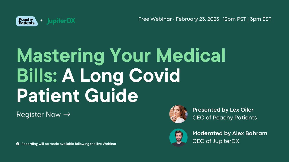 Thrilled <a href="/peachypatients/">Peachy Patients</a> is partnering with <a href="/jupiterdxapp/">JupiterDX - now Pathize Health</a> to put on a workshop for #LongCovid patients. Join us February 23rd tips &amp; tricks for managing your medical bills. We'll keep it short (20 mins) with plenty of time for Q&amp;A after. 

Register here 👉frnpy3hhsag.typeform.com/to/XnFzoS6X