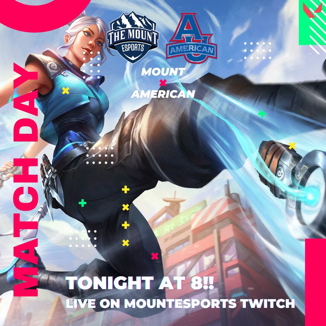 Tonight!! The Mount 🏔️takes on America🇺🇸!! At 8pm! Make sure you’re there so you can watch Mount Val secure the W!🏆 live on twitch tonight! 

🔵🟡⚪️

m.twitch.tv/mountesports

#gomount #mountproud #valorant #esports #collegiateesports