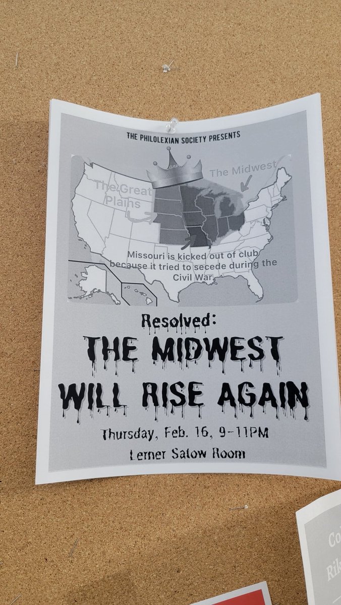 Nomads4Pritzker's tweet photo. Found by @HereWeGrogan at Columbia University: glad to see the student societies of our nation's most prestigious universities embracing the immortal science of Midwestern Irredentism &amp; anti-Missourism. https://t.co/GKY06y6Y27