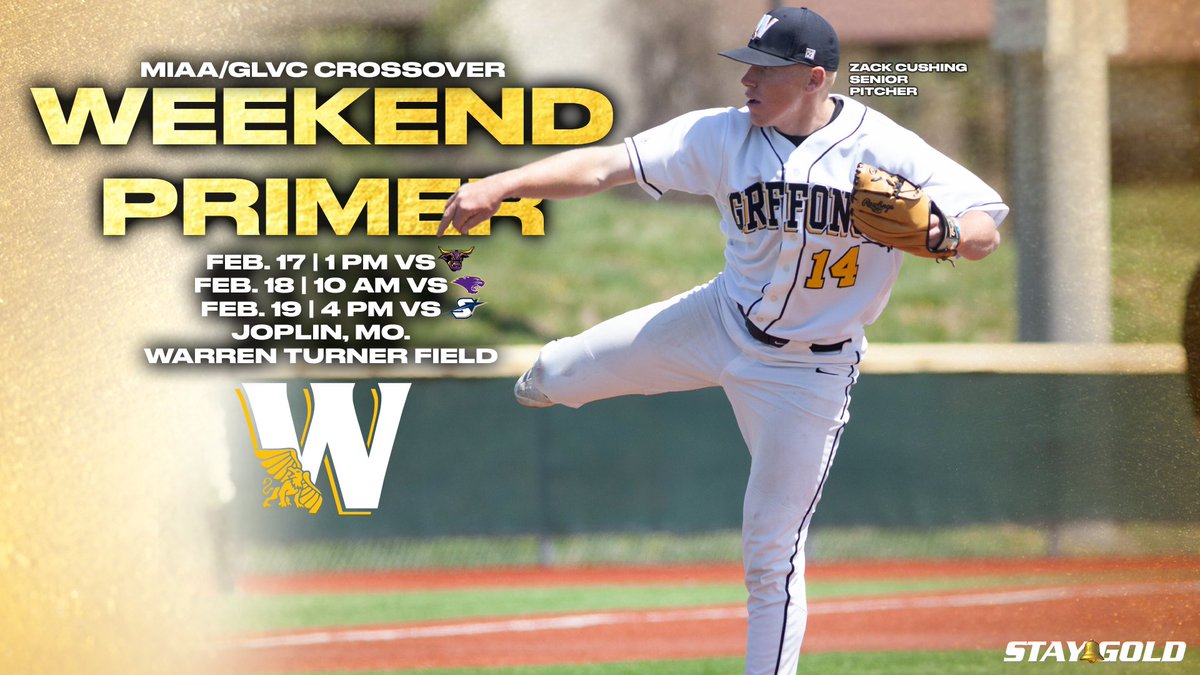 BB PRIMER | The bats are back.

After a 2-1 start at the Henderson State Invite, <a href="/MWSUbaseball/">Missouri Western Baseball</a> is back on the road for the MIAA/GLVC Crossover in Joplin, once again taking on some of the best teams in the country.

📰 — bit.ly/3xp7sLn

#StayGold🔔 | #GriffUp🦅🦁