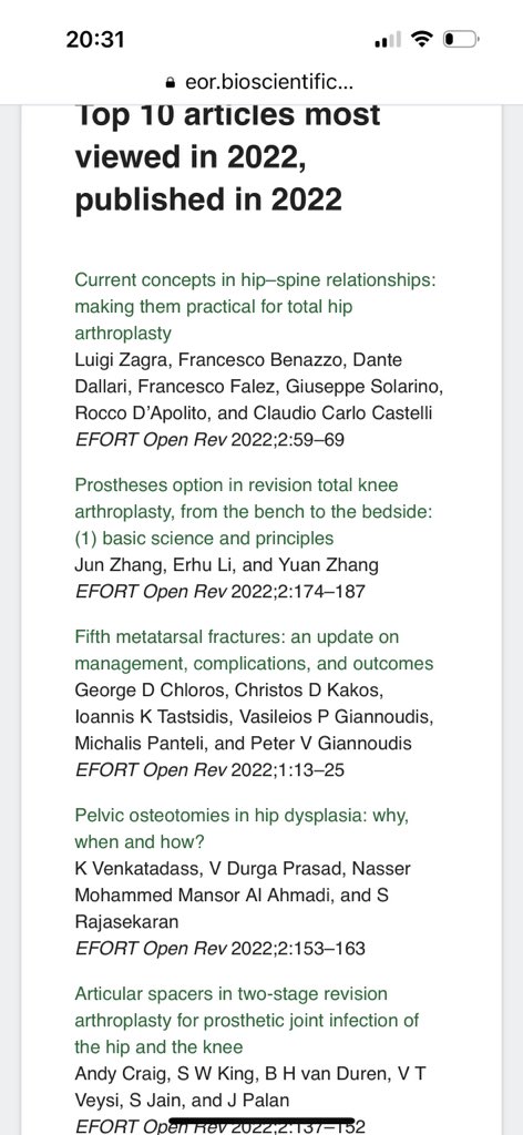 JeyaPalan (@jeya_palan) on Twitter photo 2 papers in Efort Open Review in top 10 most read papers 2022! Great work from <a href="/leedshipknee/">Leeds Hip and Knee Unit</a> <a href="/LOandTS/">Leeds Orthopaedics & Trauma Sciences</a> #3 and #5! 2 papers in Efort Open Review in top 10 most read papers 2022! Great work from <a href="/leedshipknee/">Leeds Hip and Knee Unit</a> <a href="/LOandTS/">Leeds Orthopaedics & Trauma Sciences</a> #3 and #5!