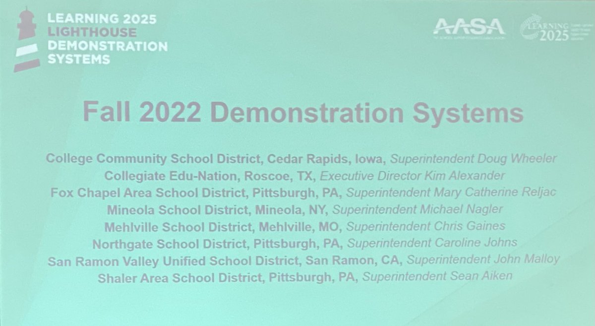 Listening to Lighthouse Demonstration System leaders discuss their districts’ work with #Learning2025 & how it has empowered them to better meet student’s needs for College and Career Readiness! ⁦@_GoCougars_⁩ is excited to be involved in this work! ⁦@AASAHQ⁩ #NCE2023