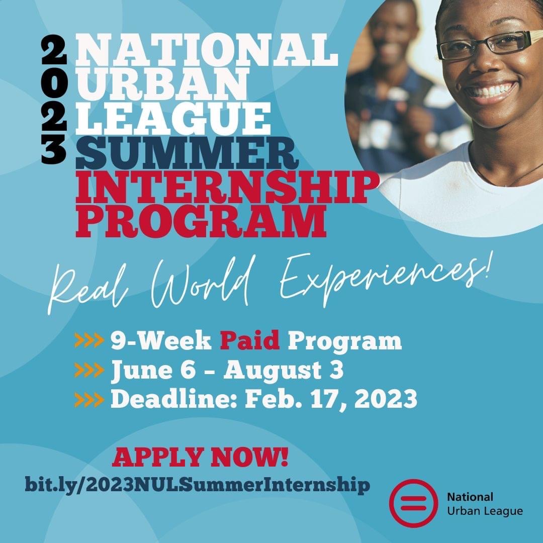 Apply now to the National Urban League Summer Paid Internship Program!
Get real-world experiences in a rewarding summer job!

To apply or to get more info, please visit bit.ly/2023NULSummerI…  

We can’t wait to see you!

#paidinternship #summerinternship #internship