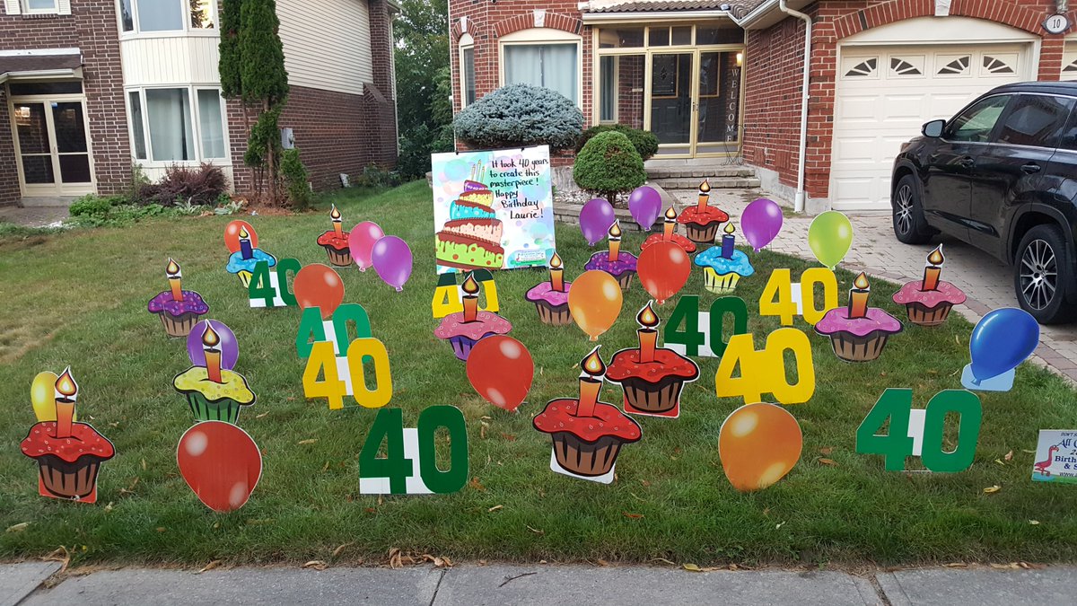 AOSigns's tweet photo. #BirthdayLawnSigns.   Call now to order a fun lawn display for their special day! 905-728-5639 https://t.co/8nV65GCzv8