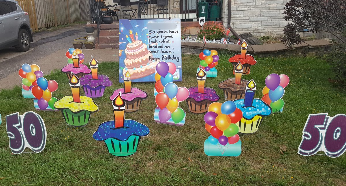 AOSigns's tweet photo. #BirthdayLawnSigns.   Call now to order a fun lawn display for their special day! 905-728-5639 https://t.co/8nV65GCzv8