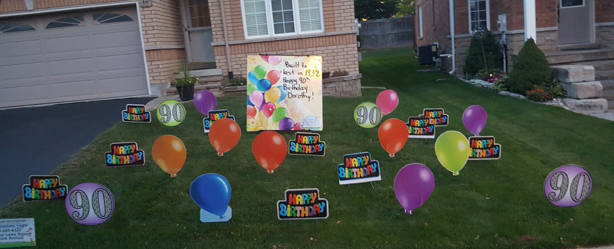 AOSigns's tweet photo. #BirthdayLawnSigns.   Call now to order a fun lawn display for their special day! 905-728-5639 https://t.co/8nV65GCzv8