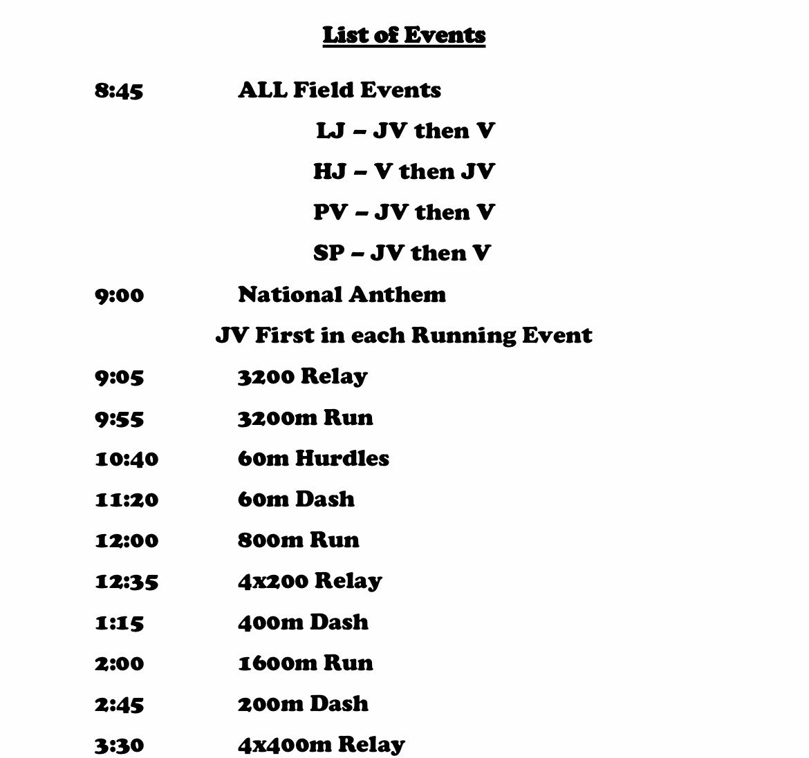 DakotaTrack's tweet photo. Lineup for the boys meet on Saturday. Bus leaves at 6:45. All spectators must purchase tickets online. https://t.co/F3IQGE9fVa