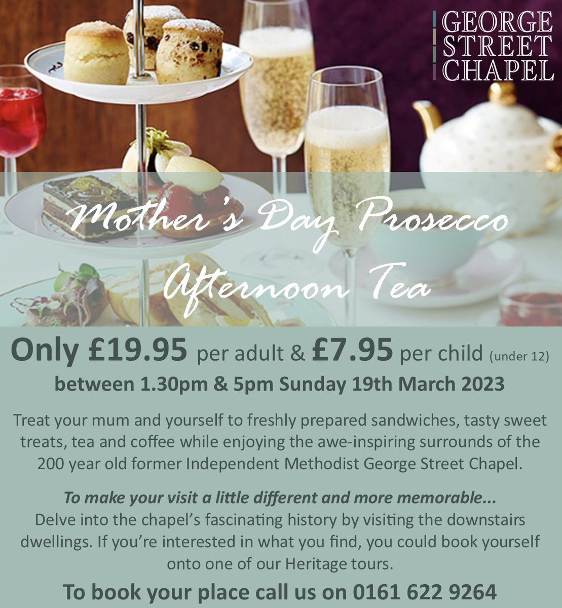 We are taking bookings for our popular Mother’s Day Prosecco Afternoon Tea #MothersDay #afternoontea #prosecco #weloveourmums #heritage #oldham #localoldham