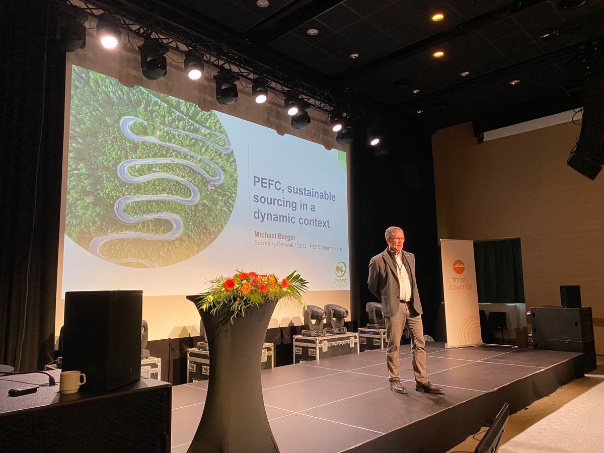 SinclairFab's tweet photo. PEFC, sustainable sourcing in a dynamic context. 

@M_PEFC speaking at the WoodFromFinland. How PEFC is a steady force in a turbulent market. 
#WFFC23 #PEFC https://t.co/C1aPrJL5qE