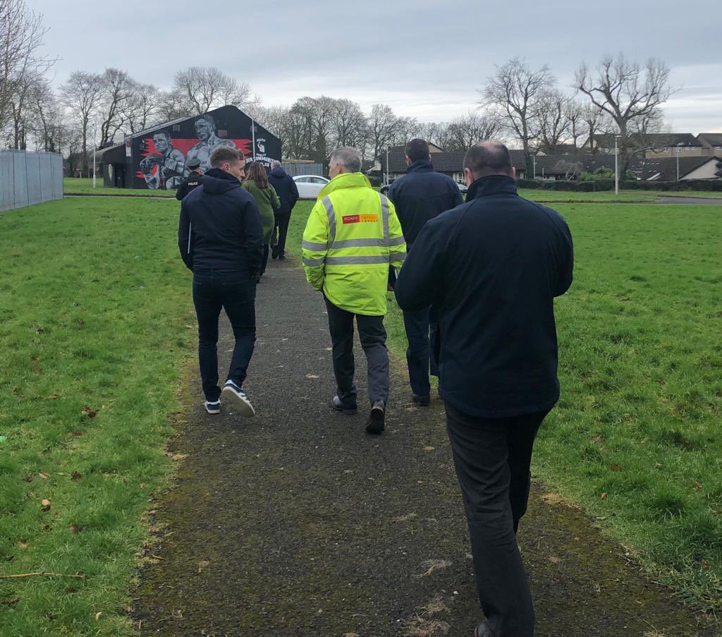 DeclanKearneySF's tweet photo. Very constructive discussions today with multi agency colleagues from the Housing Executive, PSNI, Council, & DfI on regeneration priorities for local estates during visits hosted by myself & Antrim Town representative @LucilleOHagan to #Springfarm #Rathenraw & #Greystone https://t.co/8LghvY7n9U