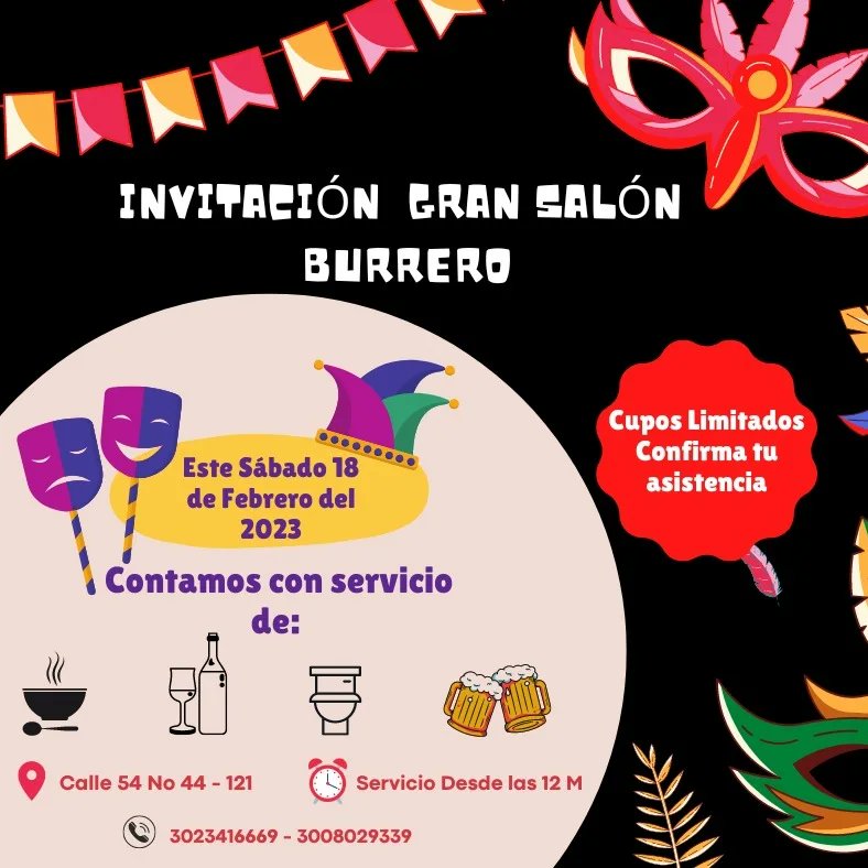 buty_inter's tweet photo. Listo nuestro Salón Burrero para el sábado de carnaval..Tendremos desde medio dia sopas, cervezas, gaseosas, servicio de baño... Y Después del desfile de la 44 gran fiesta de carnaval... Te esperamos. https://t.co/zyt9EuR2T3