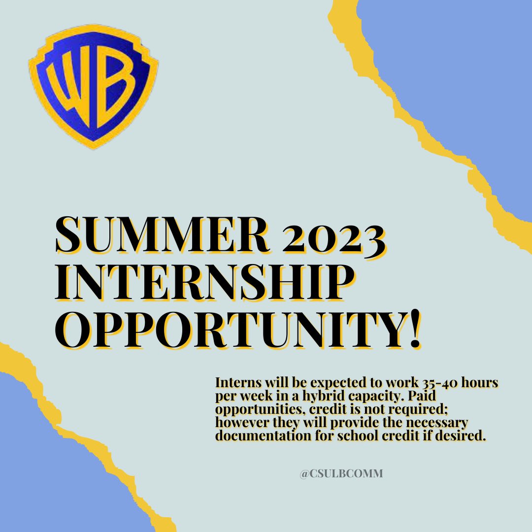 commcsulb's tweet image. Back at it again with another internship opportunity. 🥳 Warner Bros. Discovery is hiring paid interns for Summer 2023. If you’re interested be sure to apply with the link in our bio! The deadline is Friday, March 10th. ☑️

#CSULBCOMM #internship #comminternship #paidinternships
