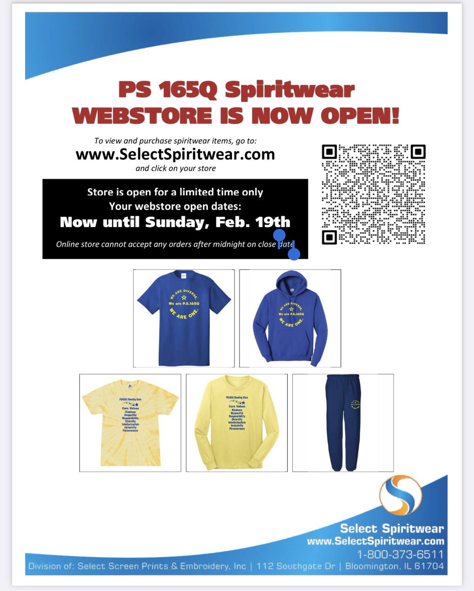 Last day to order is Sunday Feb 19th! selectspiritwear.com/v5store/pc/vie… <a href="/PS165Queens/">PS 165 Queens</a>