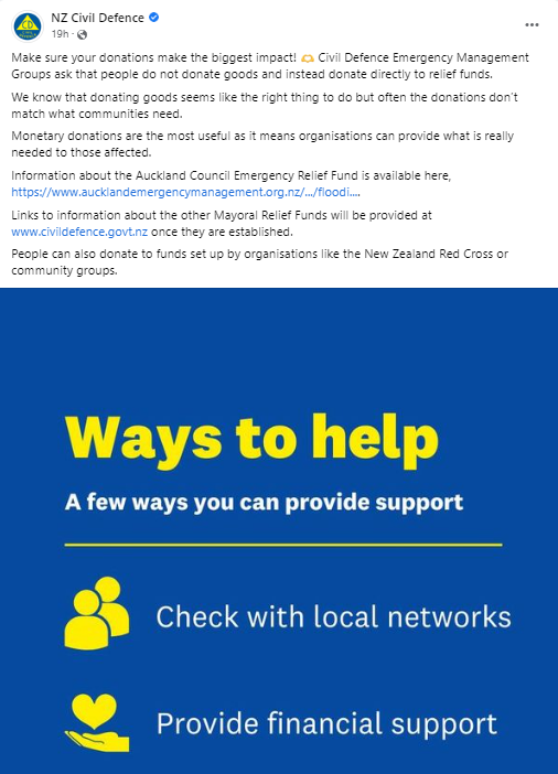 CID_Online's tweet photo. Make sure your donations make the biggest impact! 🫶 Civil Defence Emergency Management Groups ask that people do not donate goods and instead donate directly to relief funds. 

@NZcivildefence @giveresponsible https://t.co/vjEObVCwMF