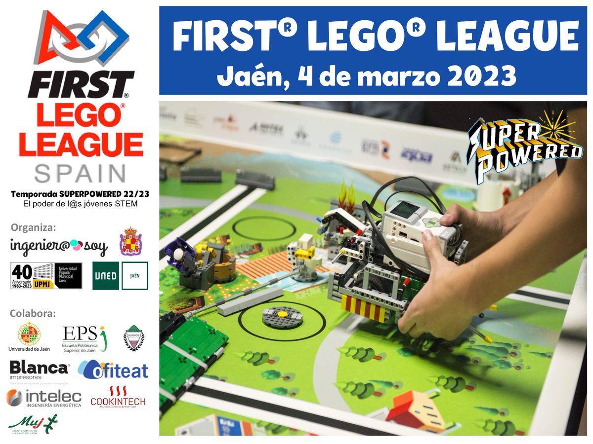 Os invitamos a la First Lego League SPAIN!!, evento en el que OFITEAT es patrocinador, siguiendo nuestra constante senda de apoyo a la INNOVACIÓN.

La jornada reunirá a 16 equipos con 160 jóvenes y tendrá lugar el 4 de marzo de 2023 en la sede de la UPM de Jaén.

#ingeniería