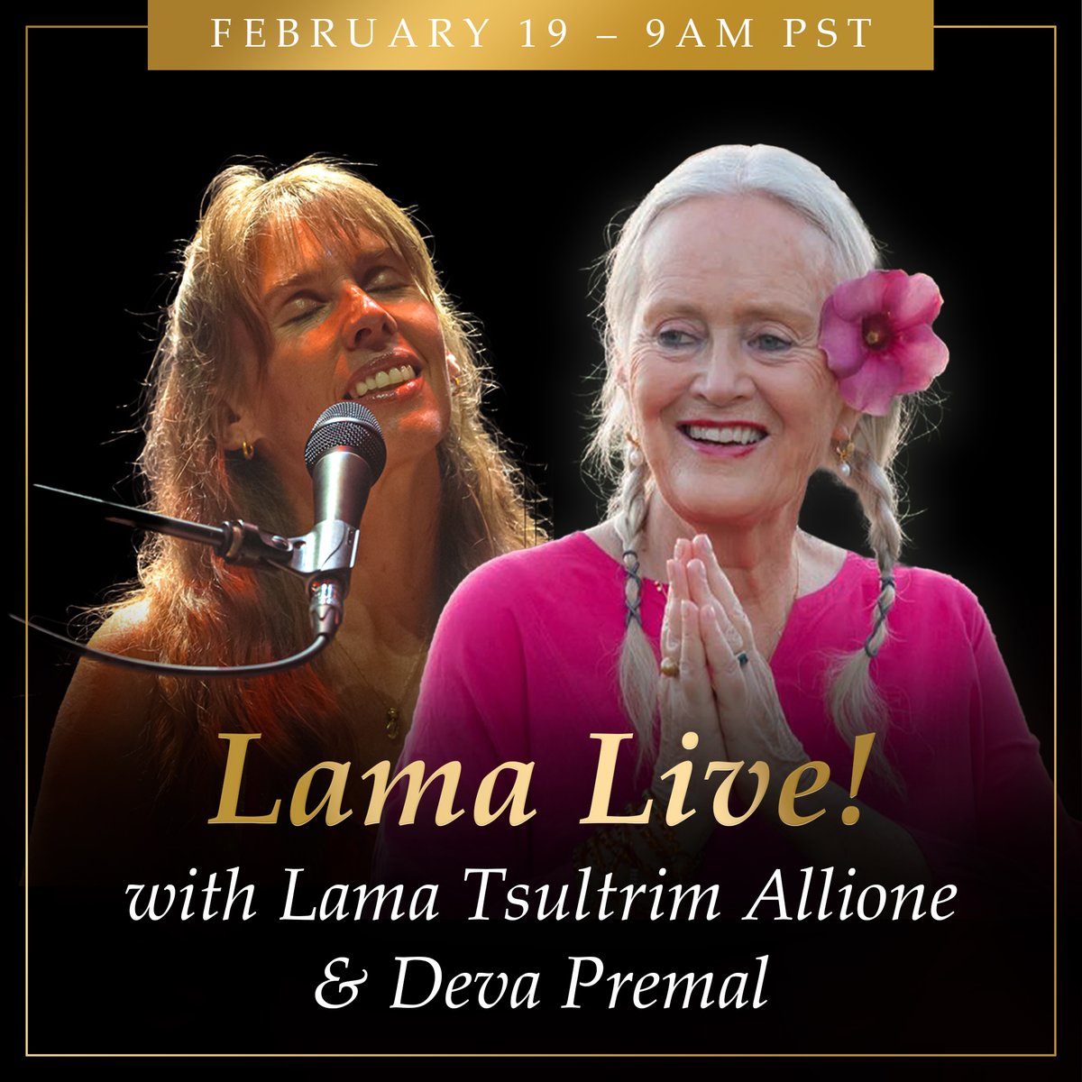 TaraMandalaOrg's tweet photo. Please join us this Sunday, February 19 at 9am PST for the next Lama Live! with Deva Premal and Lama Tsultrim Allione!
Watch on Facebook: https://t.co/XqtUmM5kXX
Or YouTube: https://t.co/1EHd4ELKMb
#lamatsultrimallione #lamalive #devapremal https://t.co/VGQMfhkb03
