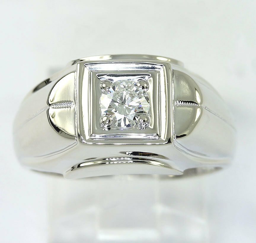 Magnificent .35CT men's art carved diamond solitaire ring in 14k white gold. What a great price! #mensdiamondring #mensweddingring #mensdiamondring  adinajewelers.com/shop/gemstones…