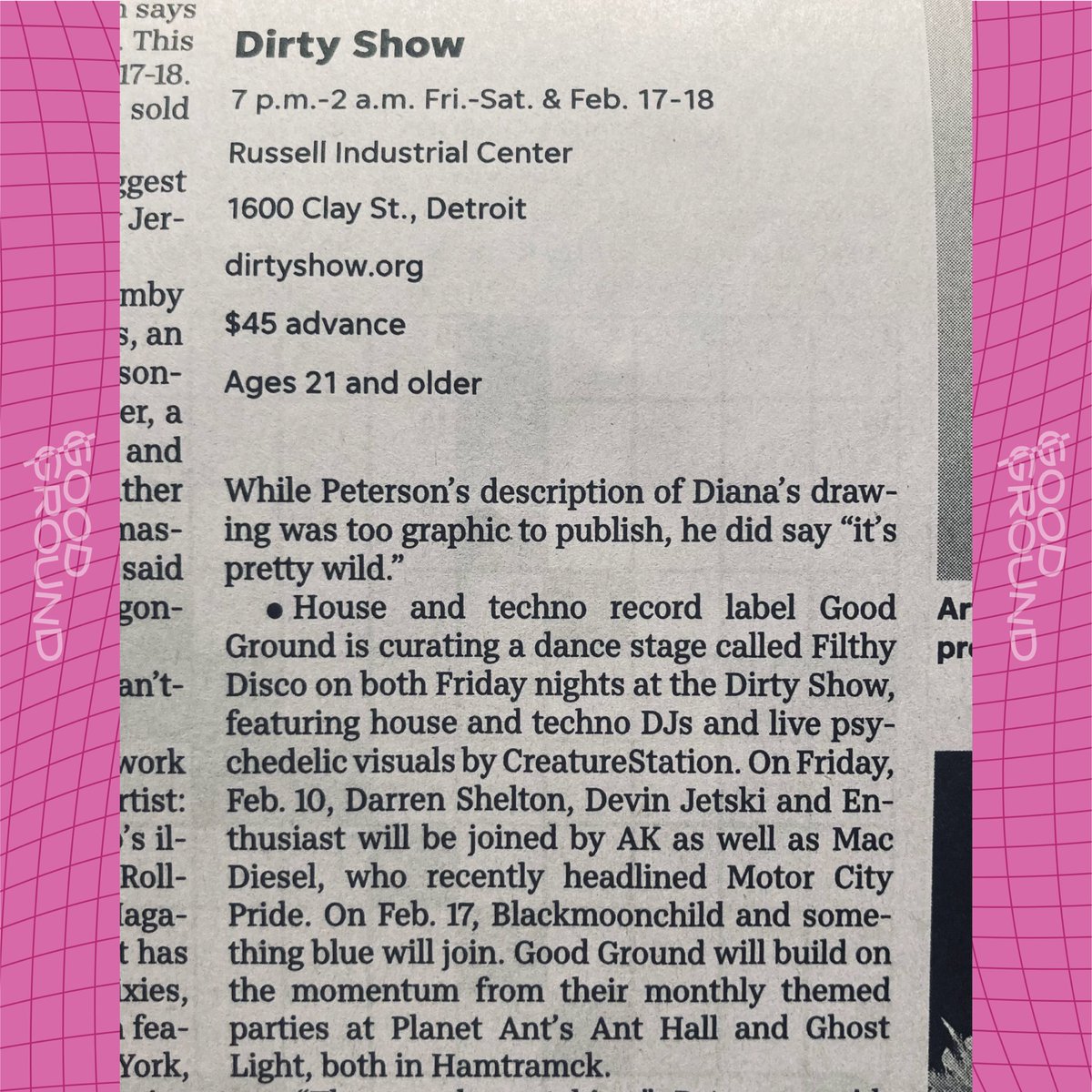 DevinRosni's tweet image. Big ups to The Detroit Free Press for writing up @GoodGroundDet’s stage at The Dirty Show!