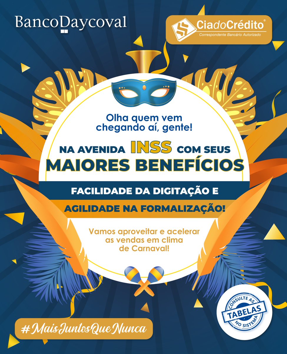 ciadocreditoofc's tweet image. 🥁 Olha quem vem chegando aí, gente!! 🥁

Vamos acelerar as vendas em clima de Carnaval!! 🎉🎉

#CiaeDaycoval #INSS #CiaeVocê #MaisJuntosqueNunca