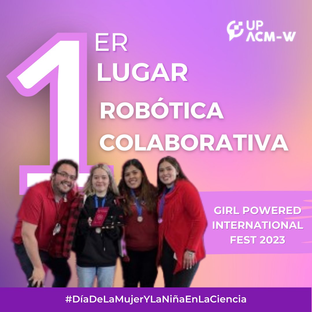 upacmw's tweet photo. El 3 y 4 de febrero, nuestras miembros Arantza Méndez, Claudia Chávez y Pamela Hernández participaron en el "Girl Powered International Fest". Donde obtuvieron el 1er lugar en la categoría de Robótica Colaborativa💜🥇🤖

#STEM #UPACMW #WomenInSTEM #DiadelaMujerylaNiñaenlaCiencia https://t.co/0kiMR2z4km