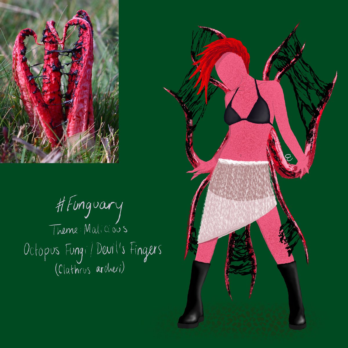pinecone_art's tweet photo. My third entry for 
@feefal_
’s #funguary2023! This week’s theme is malicious, and this time I drew Octopus Fungi, also known as Devil’s Fingers for obvious reasons.✨🍄 https://t.co/B9YxoADJpk