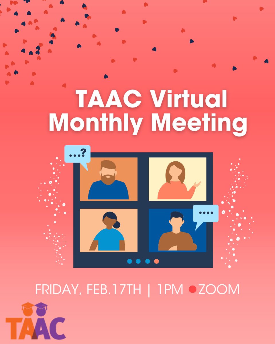 February’s virtual meeting will be held TOMORROW, February 17th at 1pm via zoom. 💻👈

Last month, we had a great conversation about transfer student orientation, deposit process, and admitted student events. Let’s keep the conversation going! 👏🗣