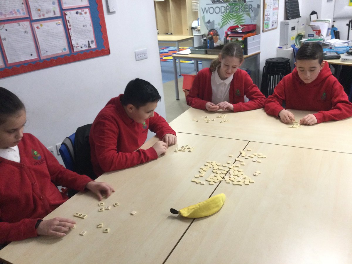 SchoolHillside1's tweet photo. #P7LHillside all learned how to play @bananagrams this morning as a spelling starter for the day. Great fun, lots of thinking and visual processing and perseverance. #Literacyisfun https://t.co/SpulcVHWGx