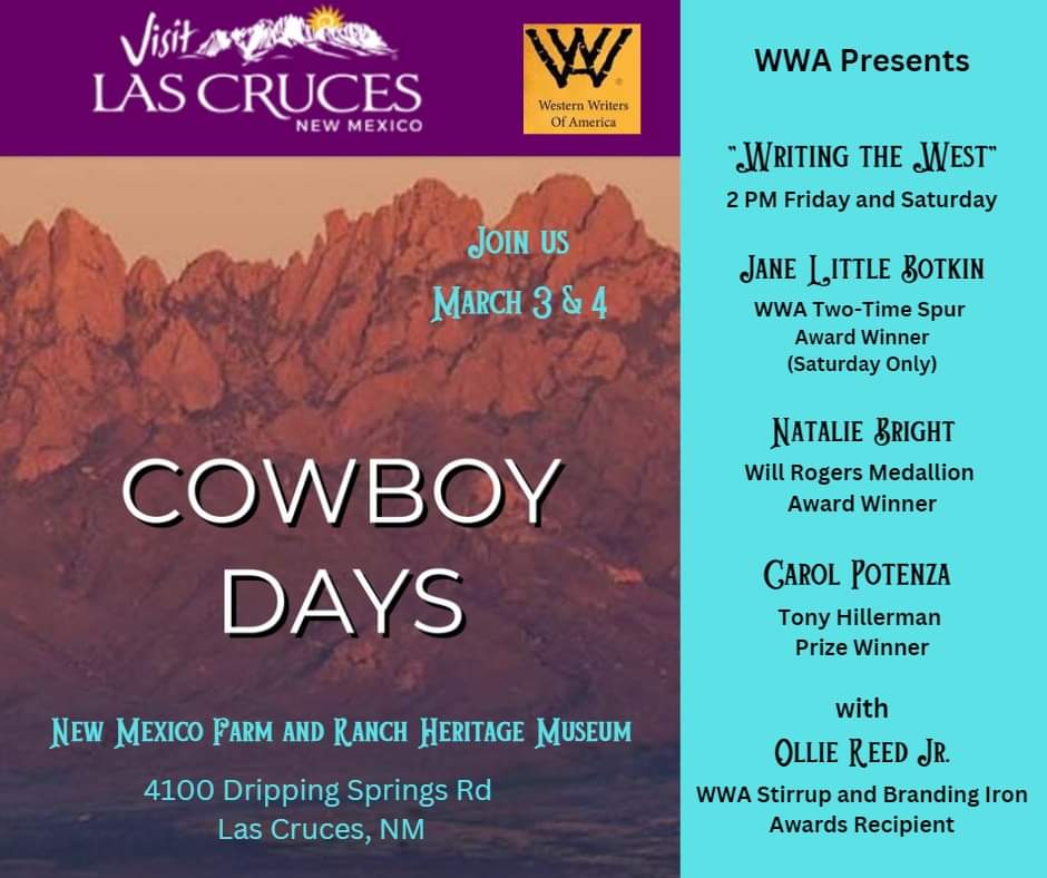jane_l_botkin's tweet photo. In the El Paso or Southern New Mexico area? Mark your calendars! @natNKB @Western_Writers @NMFarmandRanch @womenwritewest @newmexico @OUPress #elpasohistory
#cowboydays #mollygoodnight #Texascattletrails #writingthewest
#NMhistory https://t.co/MuBQPCX8ED