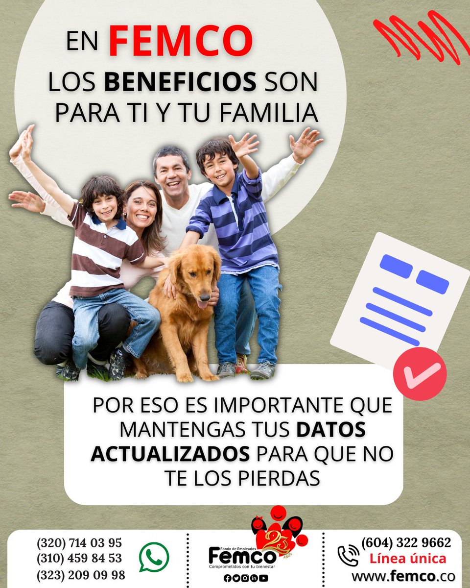 FFemco's tweet photo. 🗣Apreciado asociado, te invitamos a que actualices tus datos✍ para que no te pierdas de todos los beneficios que tenemos para ti.👍

Contáctanos.

WhatsApp🤳🏻

⬇️⬇️⬇️

(320)7140395

(301)6074372

(301)6074372

#TodosSomosFemco #información #datos #actualización #jueves https://t.co/4XFzQSAuIA